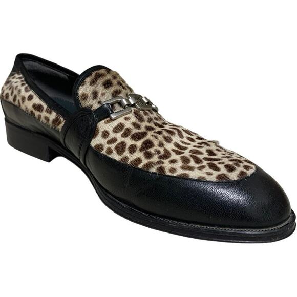 Marco Vicci Other - Marco Vicci Italian Leather Leopard Calf Hair Horse Bit Men's Loafers Size 9.5